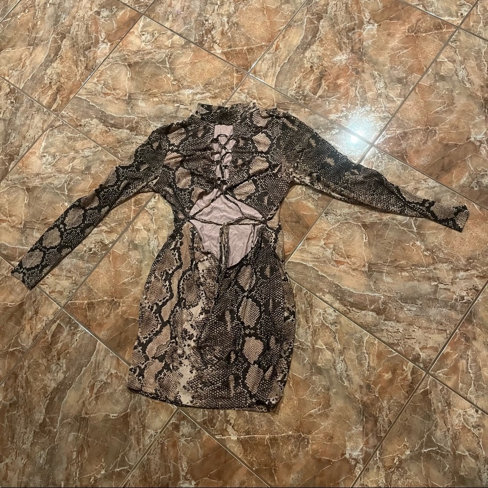 FashionNova Brandy Mesh Mini Dress Brown/combo